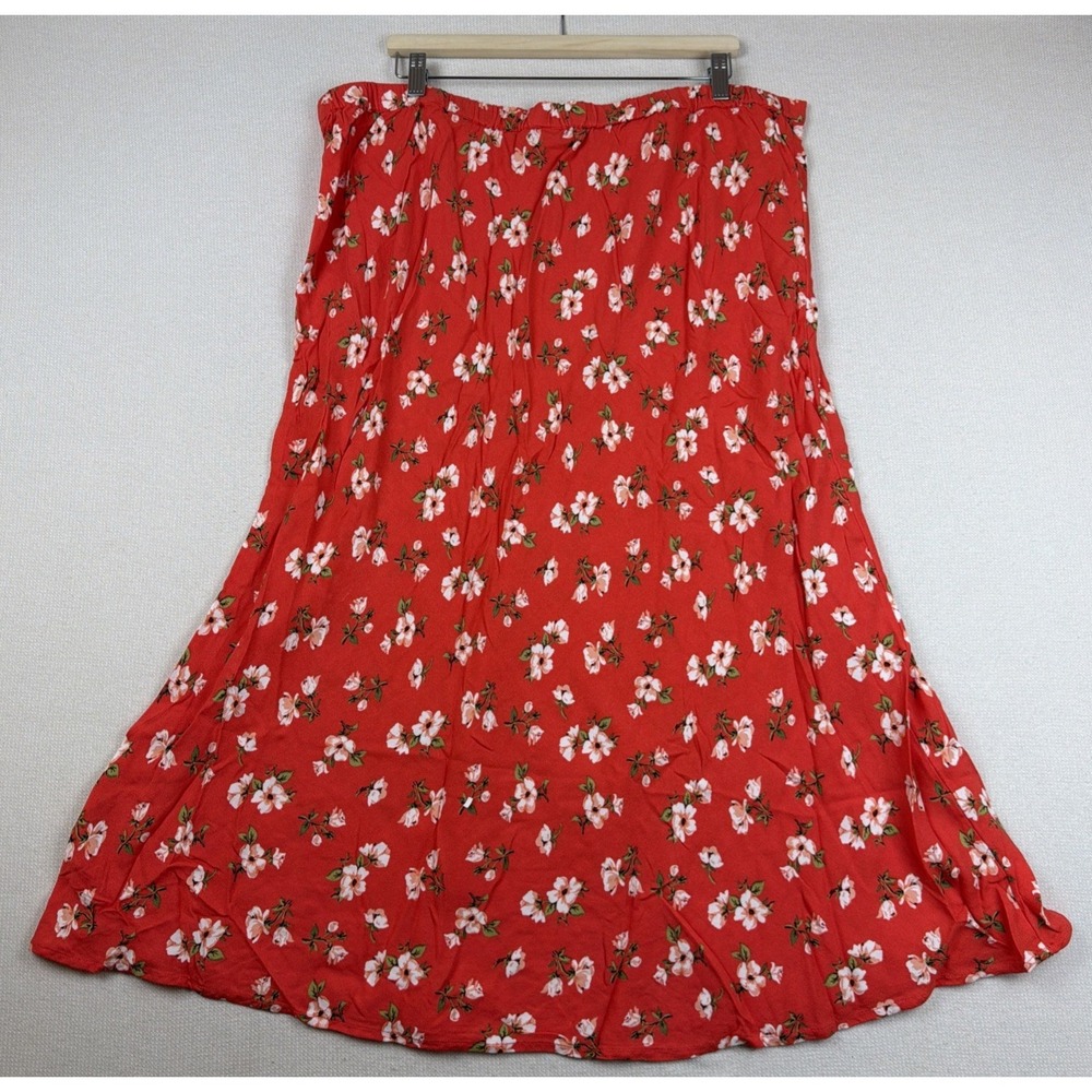 Old Navy‎ Womens Red Floral A-line Midi Pull On Skirt XXL-Tall 100% Rayon NWT